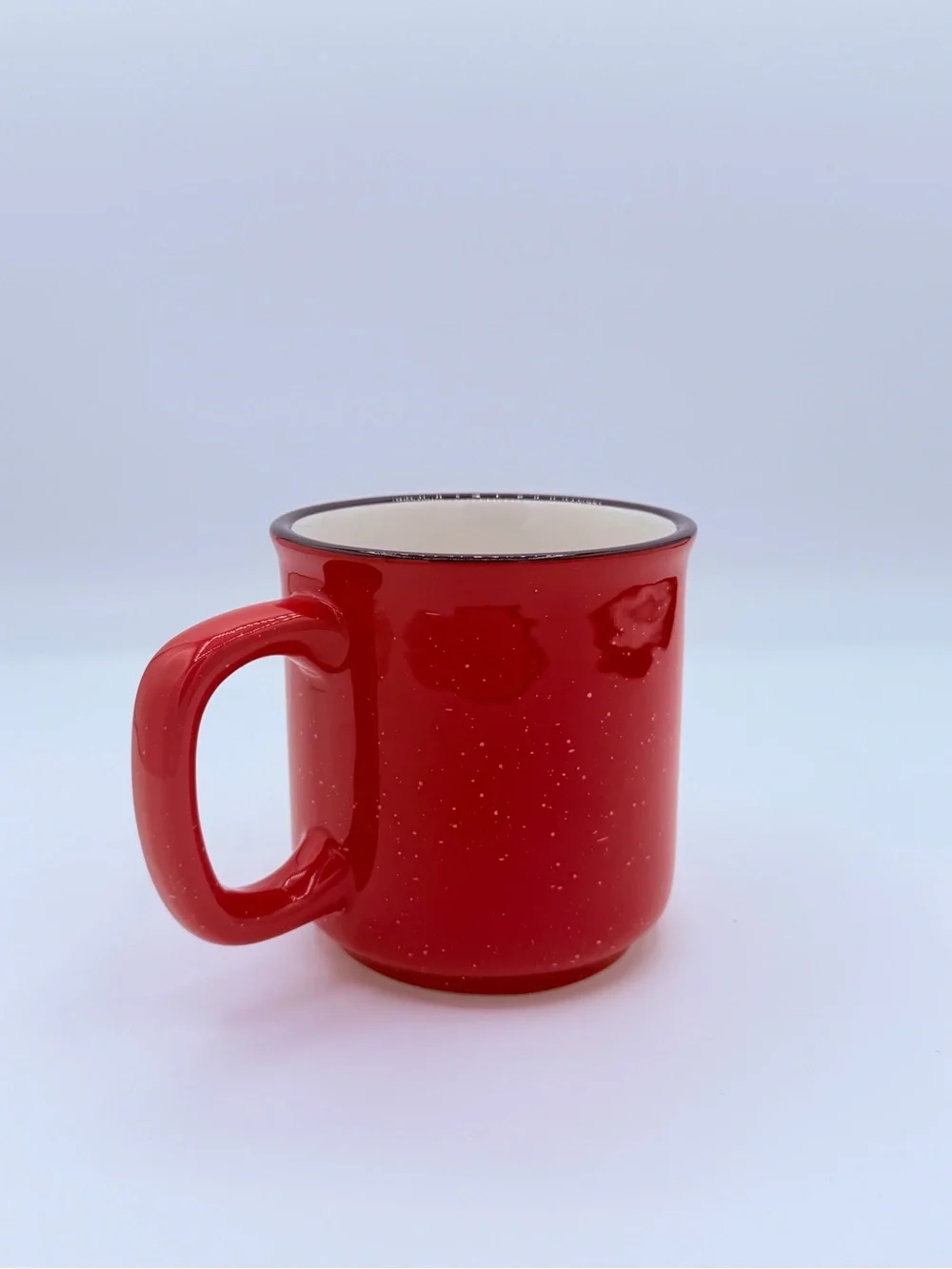 Tis The Season Red Speckled Ceramic Christmas Coffee Mug Black Rim 16 oz